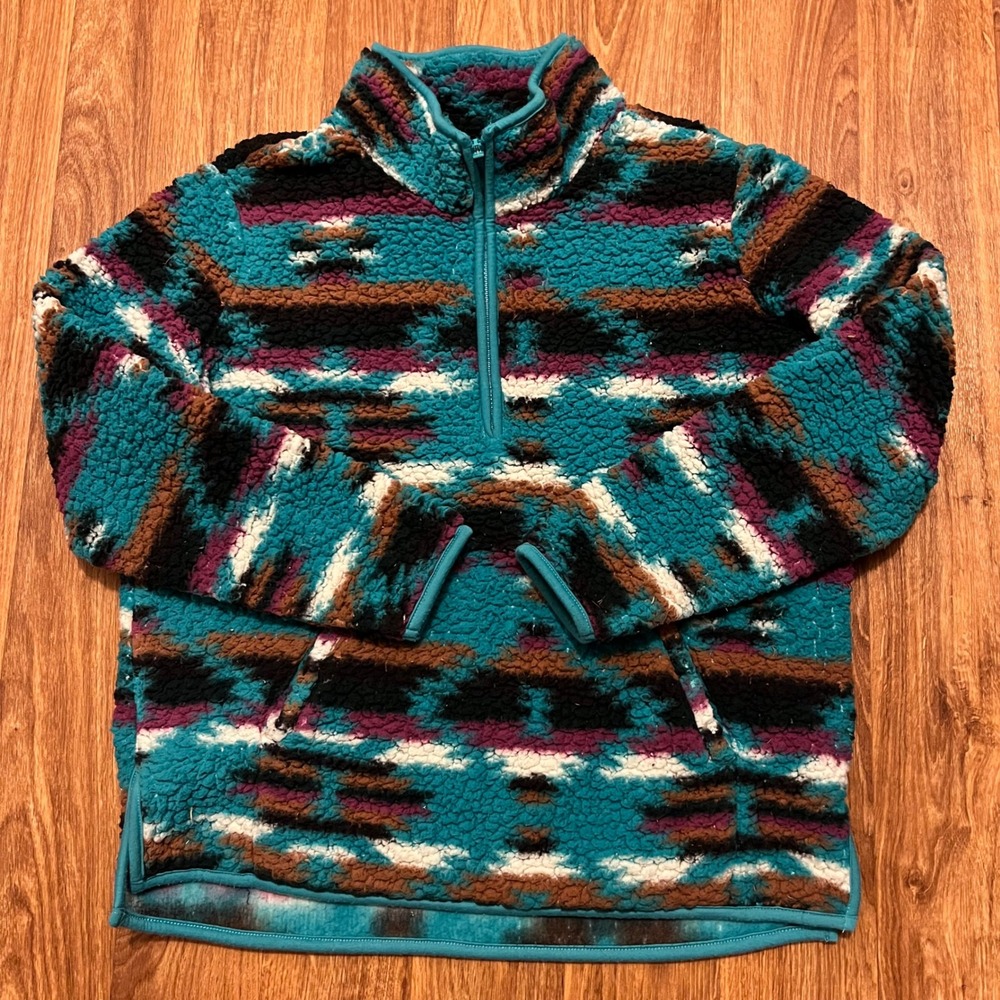Wrangler‎ Retro Pullover Women Large Aztec Southwestern Fleece Quarter Zip